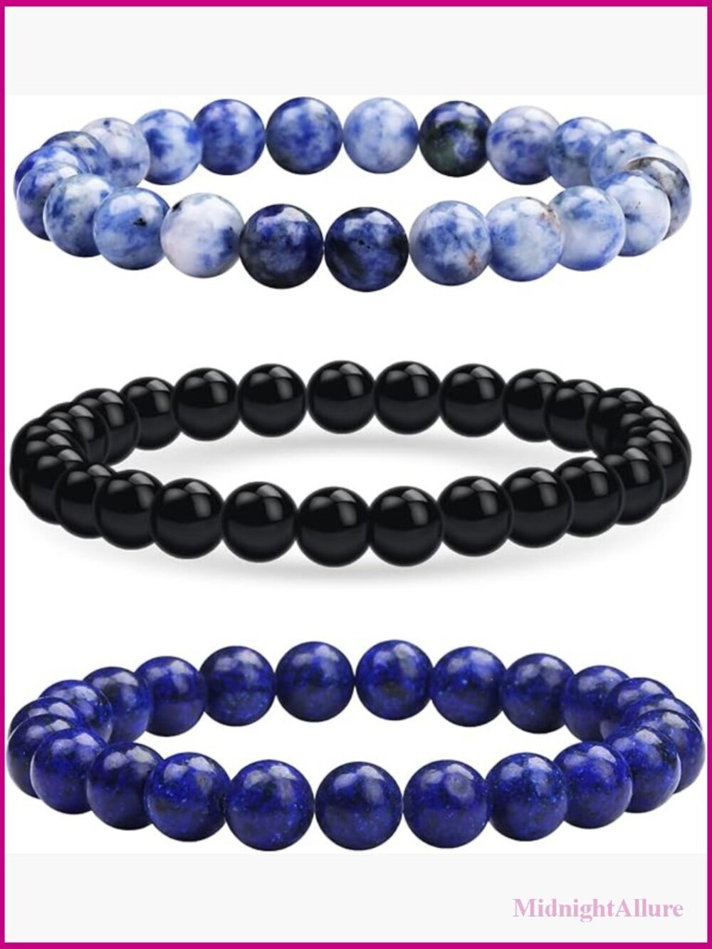 3-pack Healing Crystal Beaded Stretch Bracelets Set Yoga Meditation Stress